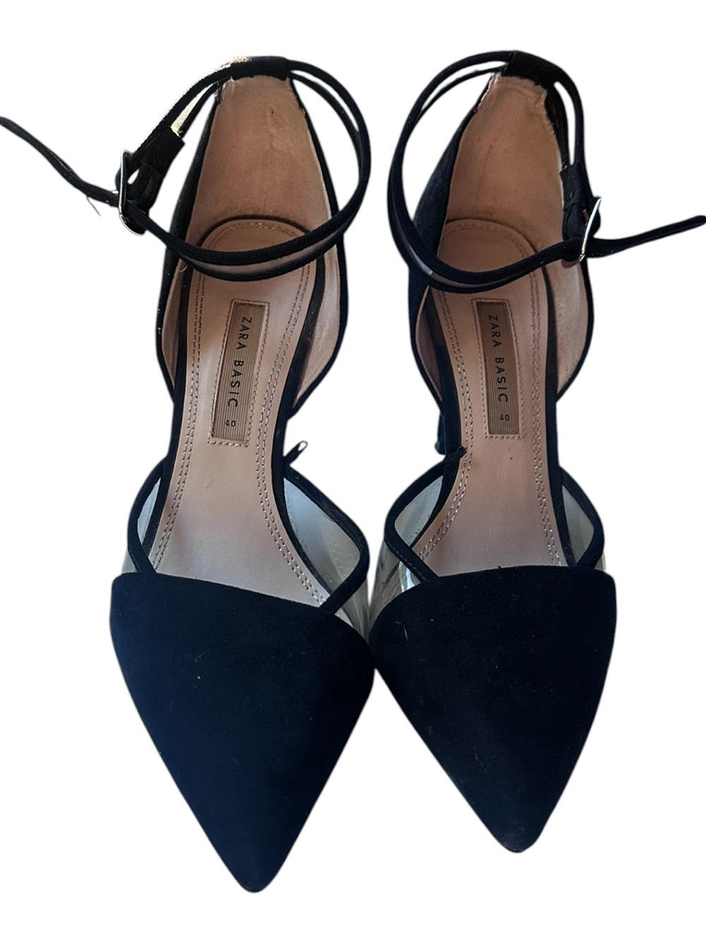 Zara Basic Collection‎ Perspex Heels Faux Suede Perspex Stilettos Black Size 9